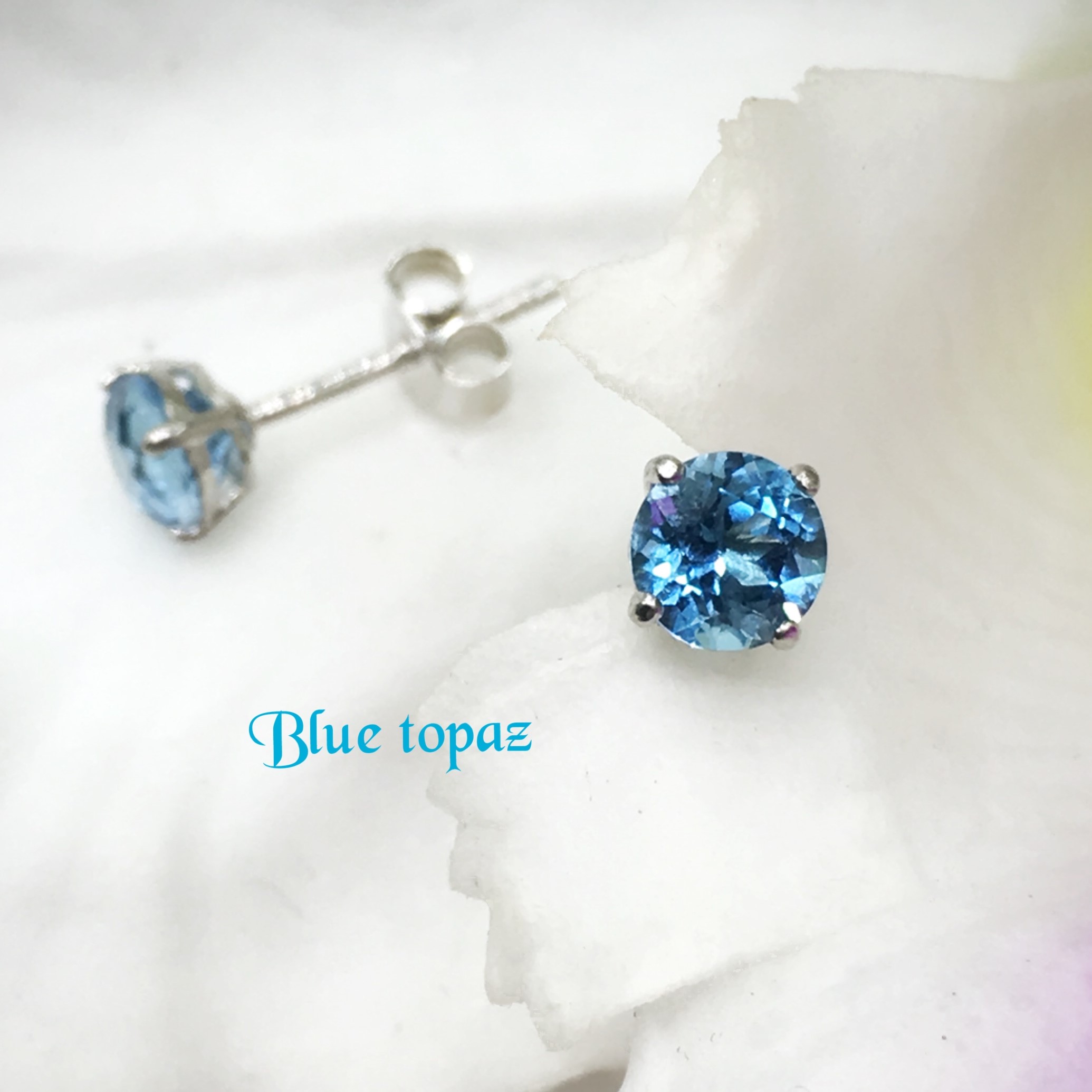 Blue topaz earring, diamond ต่างหูพลอยแท้  ดูดวง พลอยน้ำเงิน ต่างหูของขวัญ เสริมดวงวันศุกร์