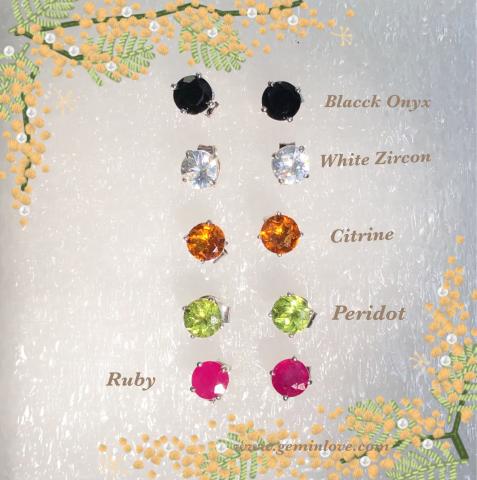 E1-2036 5 stud earring set ต่างหูพลอยแท้ราคาส่ง อะเมทิสต์ เพอริดอท พลอยเพทายขาว พลอยซิทริน พลอยทับทิม gemsearring มีใบเซอร์ เสริมดวง พลอยวันเกิด พลอยสายมู