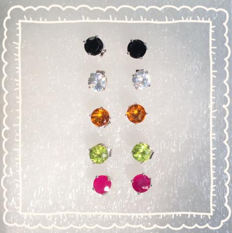 E1-2036 5 stud earring set ต่างหูพลอยแท้ราคาส่ง อะเมทิสต์ เพอริดอท พลอยเพทายขาว พลอยซิทริน พลอยทับทิม gemsearring มีใบเซอร์ เสริมดวง พลอยวันเกิด พลอยสายมู