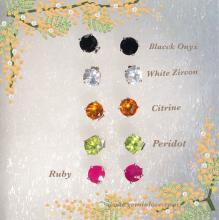 E1-2036 5 stud earring set ต่างหูพลอยแท้ราคาส่ง อะเมทิสต์ เพอริดอท พลอยเพทายขาว พลอยซิทริน พลอยทับทิม gemsearring มีใบเซอร์ เสริมดวง พลอยวันเกิด พลอยสายมู